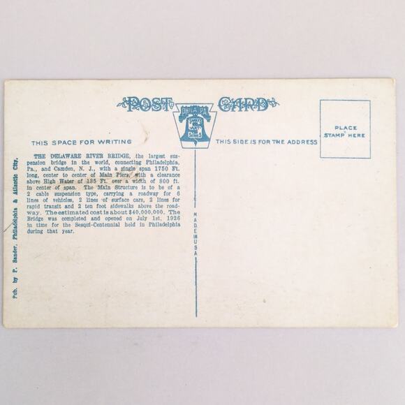 Vintage 1920s Postcard Wharfs Delaware River Bridge Philadelphia PA Camden NJ - Picture 2 of 2